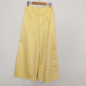 Musera Women's Yellow Satin Wide Leg Pants Size Small Office Business Casual